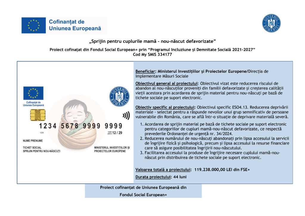 Proiect - „Sprijin pentru cuplurile mamă – nou-născut defavorizate”