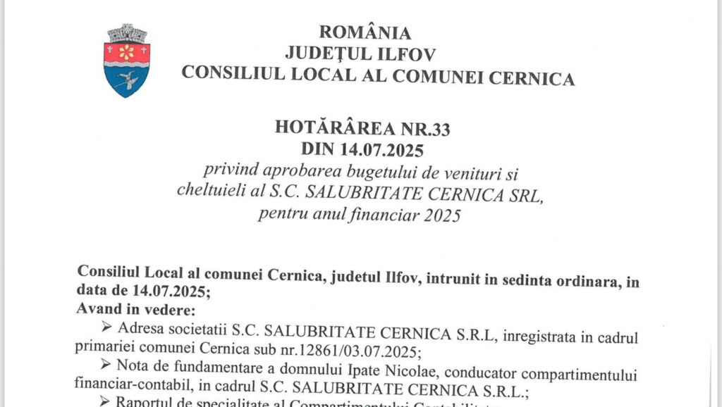 HOTĂRÂREA NR.33 DIN 14.07.2025